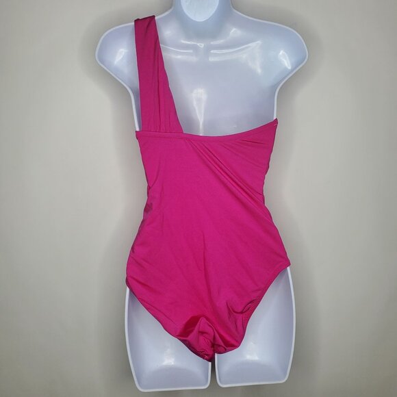 TRINA TURK Womens Getaway Solids One Shoulder One Piece Swimsuit Size8 Berry NWT - Picture 3 of 11